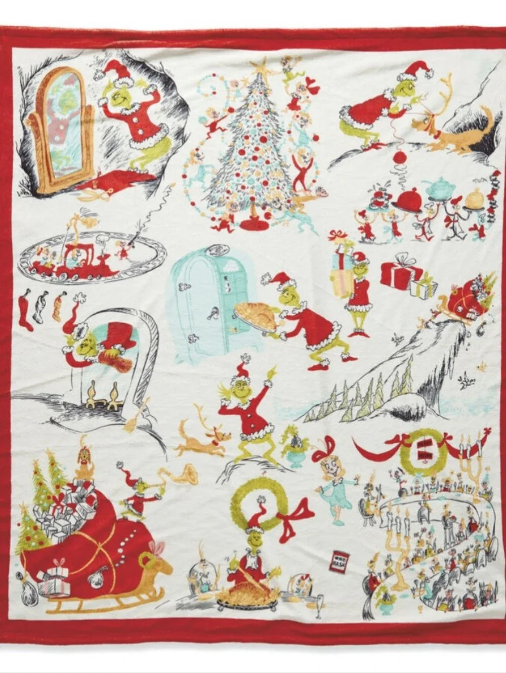 Dr. Seuss's How The Grinch Stole Christmas Storybook Scenes Throw Blanket NEW 🎄